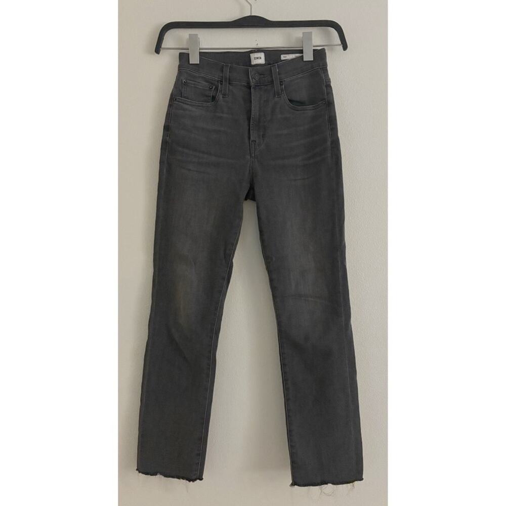 Edwin Bree Gray Slim Straight Denim Jeans Raw Hem Size 26